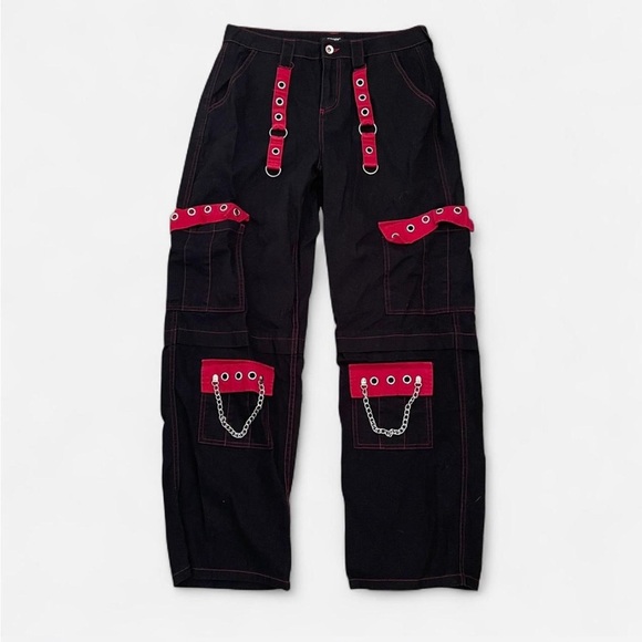 Hot Topic Black & Red Grommet Carpenter Pants Size 9 - Picture 1 of 4